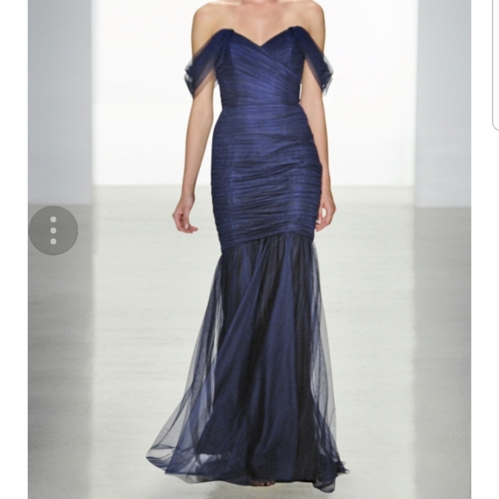Amsale off the shoulder tulle mermaid gown prom